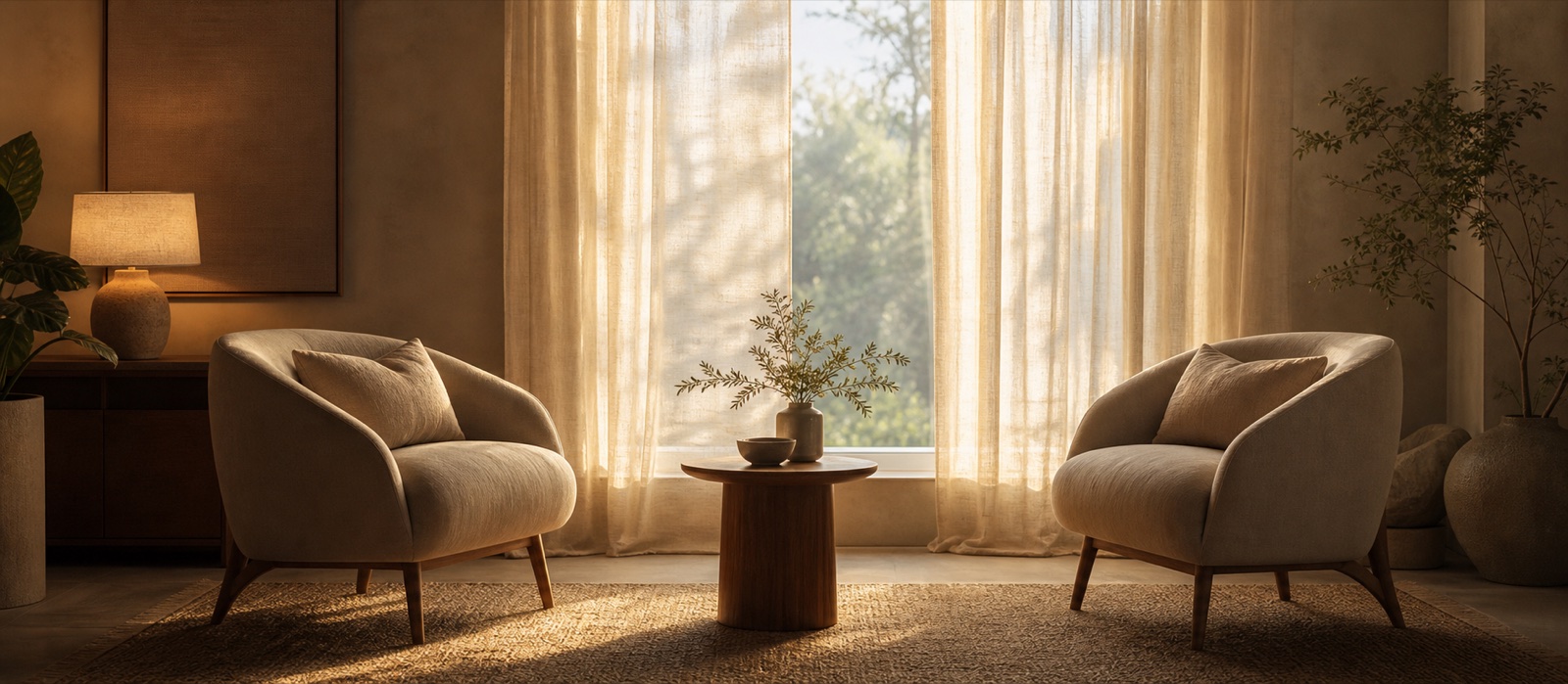Two comfortable chairs facing each other in a calm space for a listening conversation