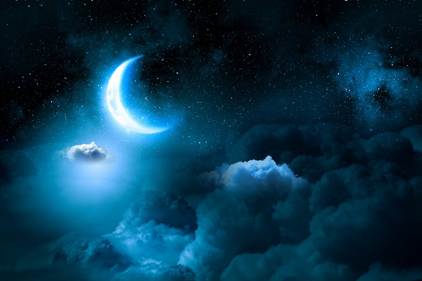 Crescent moon and glowing cloud